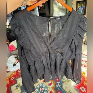 Express Sheer Black Ruffled Blouse